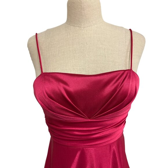 Vintage Y2K Jump Apparel Red Satin Spaghetti Strap Dress Ruched Bodice Sparkle - Picture 2 of 12